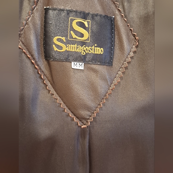 Genuine leather real fur trim full length coat by Santagostino - Picture 11 of 16